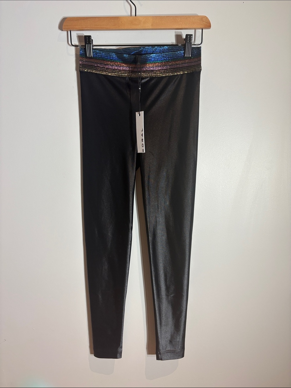 Koral Black Leggings with Multicolor Shimmer Waistband